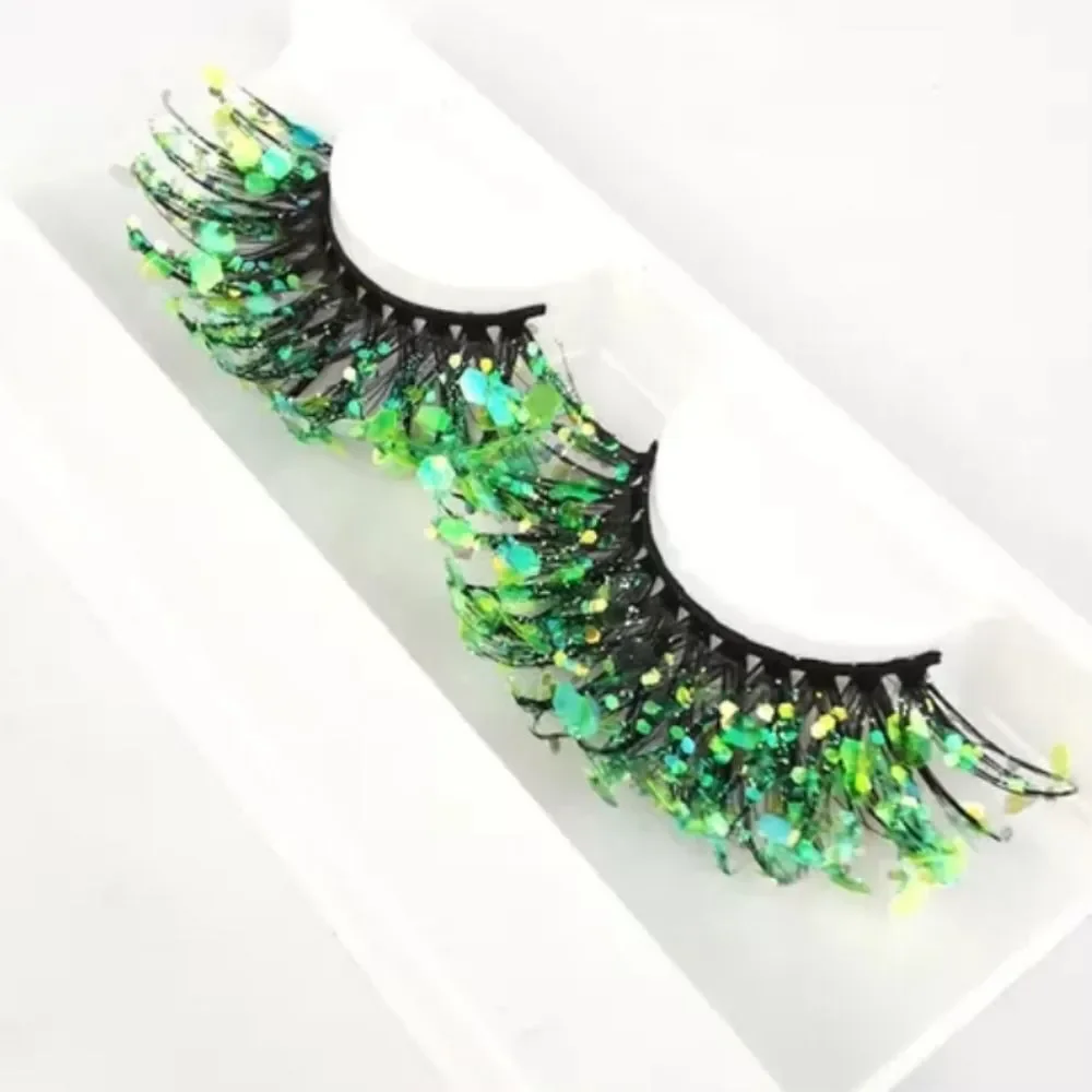 NWOT Fancy Glitter Lashes with Rhinestones - Green Pastel